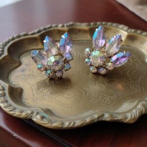 Vintage MCM Continental Aurora Borealis Rhinestone Screw-Back Earrings